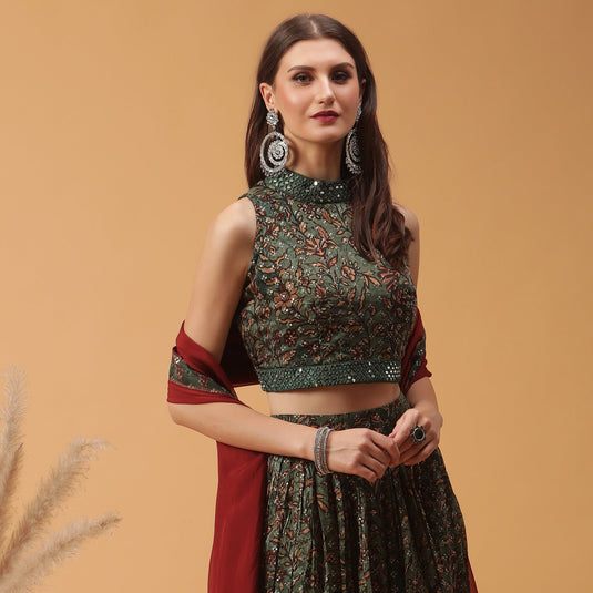 Pannkh Luxe Green Printed Lehenga with Dupatta Set