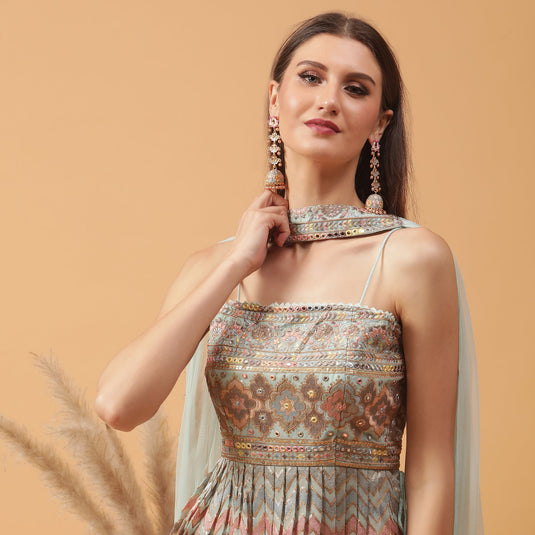 Pannkh Luxe Pastel Peplum Top with Sharara and Dupatta Set