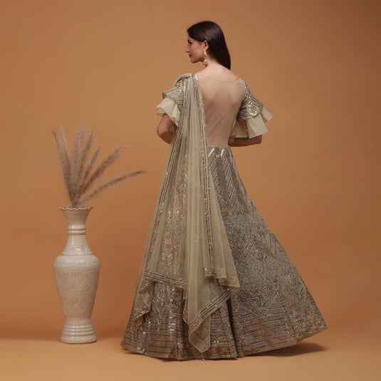 Pannkh Luxe Dusty Green Coloured Sequinned Lehenga with Dupatta Set