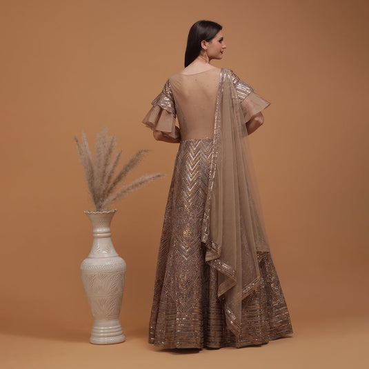 Pannkh Luxe Champagne Coloured Sequinned Lehenga with Dupatta Set