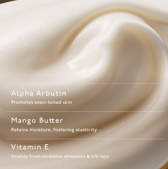 moisturising hand cream by Asaya with mango butter, alpha arbutin and vitamin E for even toned skin