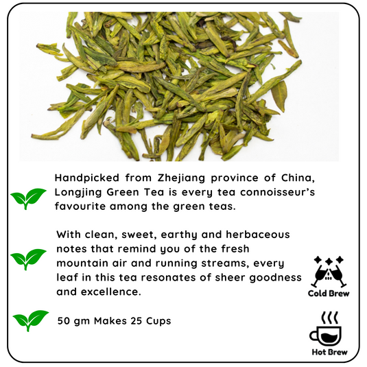 ENERGY China Longjing Leaf - A Pan-Roasted Green Tea for Energy and Health - Radhikas Fine Teas and Whatnots