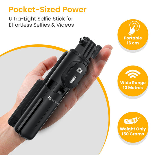 Portronics Lumistick mini 3 in 1 pocket size portable selfie Stick| best selfie stick tripod with bluetooth remote| selfie stick for mobile online