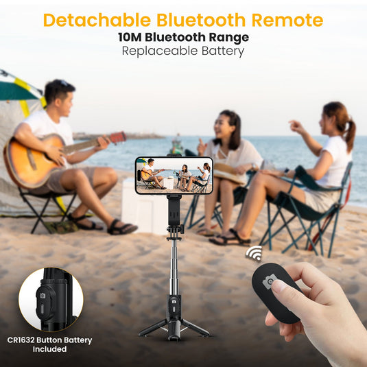 Portronics Lumistick mini selfie stick for mobile come with detachable bluetooth remote with 10m range| selfie stick stand by portronics| Smart Selfie Stick online at best price