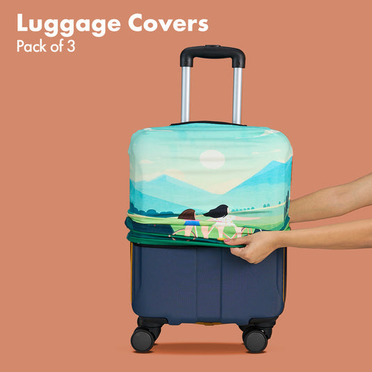 Making Memories! Luggage Covers With Detachable Pouch, 100% Organic Cotton Lycra, Small+Medium+Large Sizes, Pack of 3