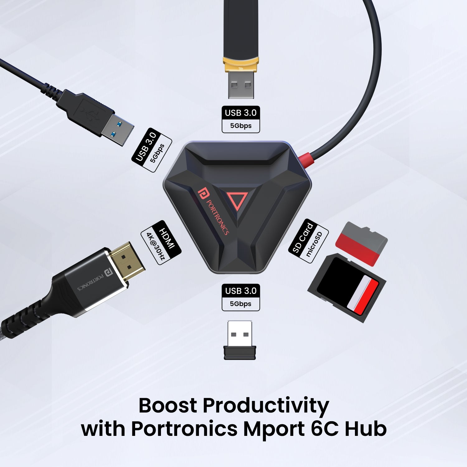 Black Portronics Mport 6C usb Hub