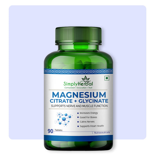 Simply Herbal Magnesium Citrate -Muscle & Nerve Function, Bone & Heart Health 330mg -90 Tablets