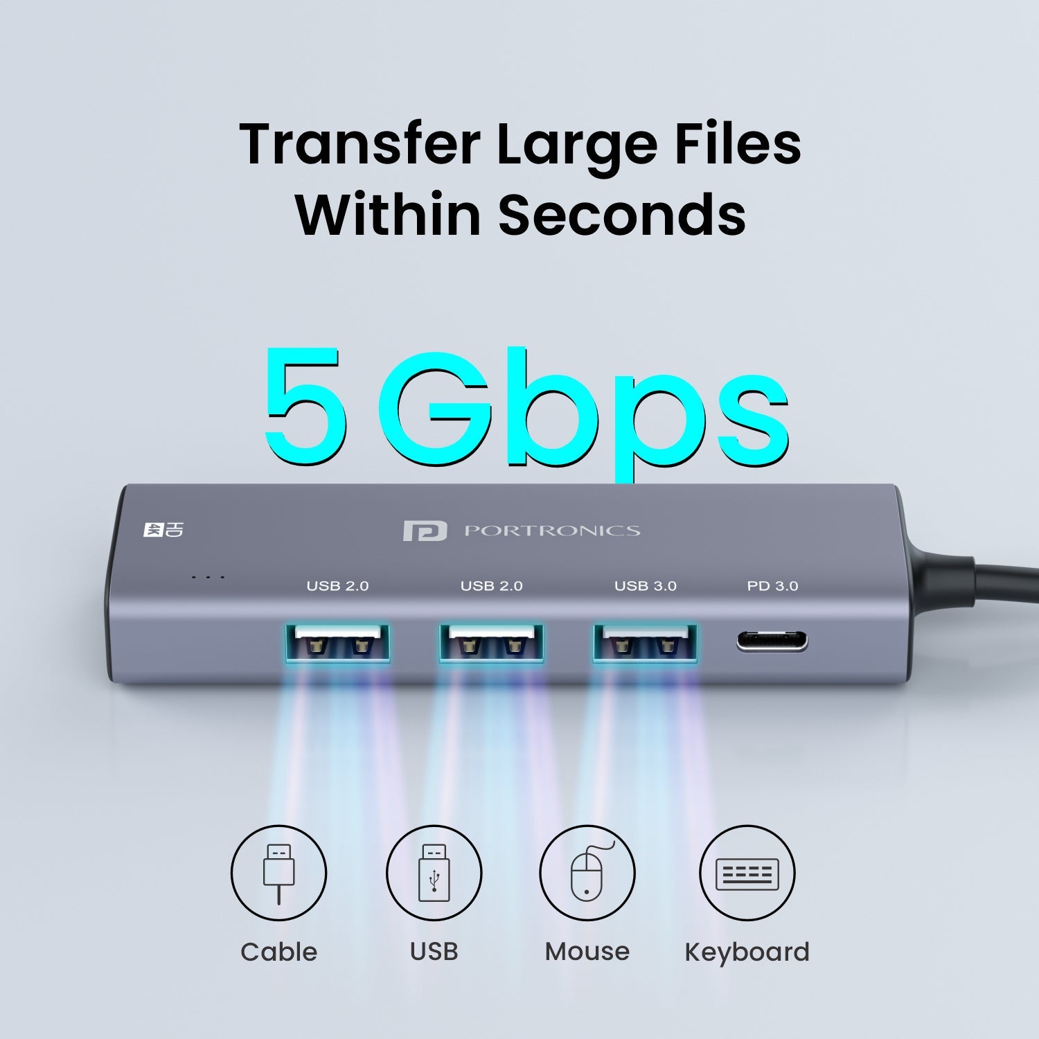 Portronics Mport 32, 5-in-1 USB-C Hub you can transfer large files at upto 5Gbps speed| best usb port for data transfer