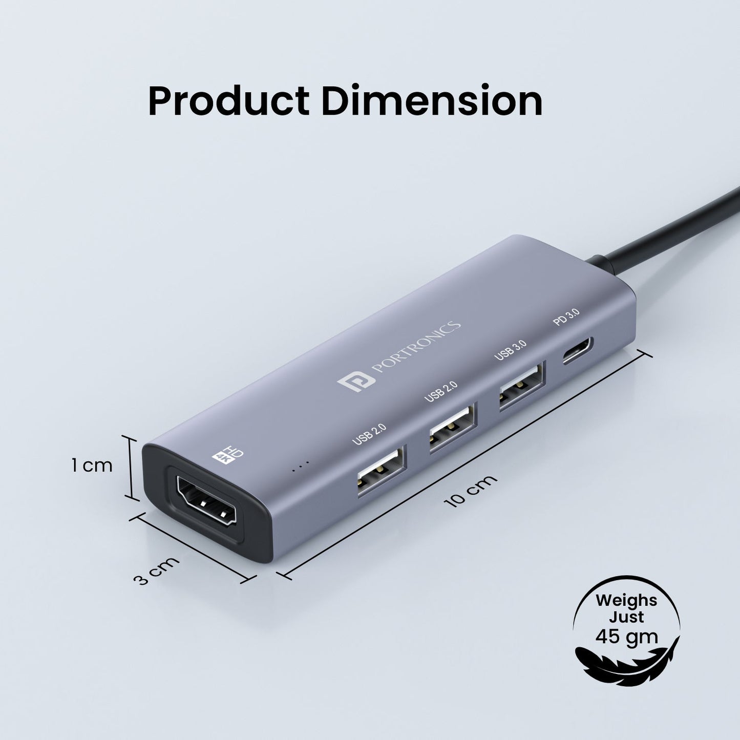 Portronics Mport 32, 5-in-1 USB-C Hub, USB-C Hub is lightweight