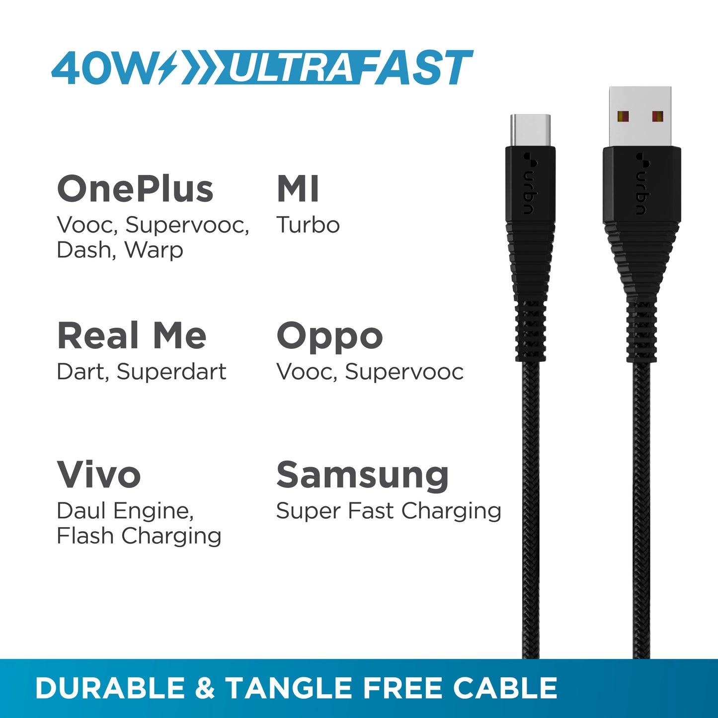 Nylon Type C - USB A 40w Cable