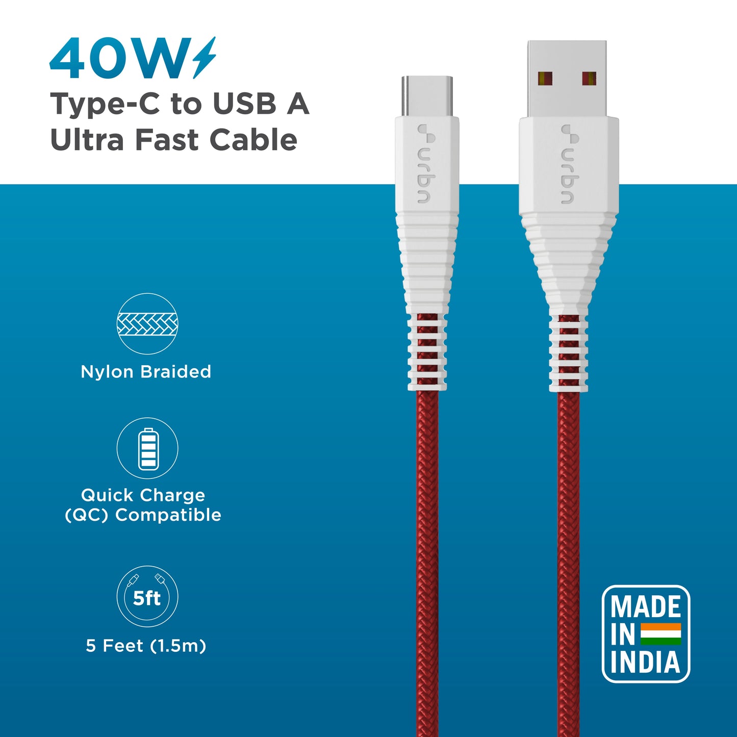 Nylon Type C - USB A 40w Cable