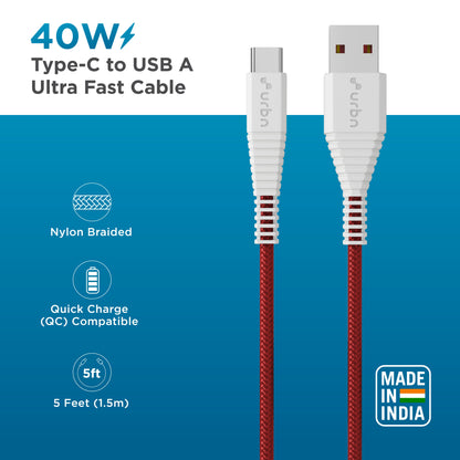 Nylon Type C - USB A 40w Cable