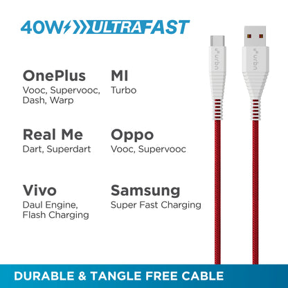 Nylon Type C - USB A 40w Cable