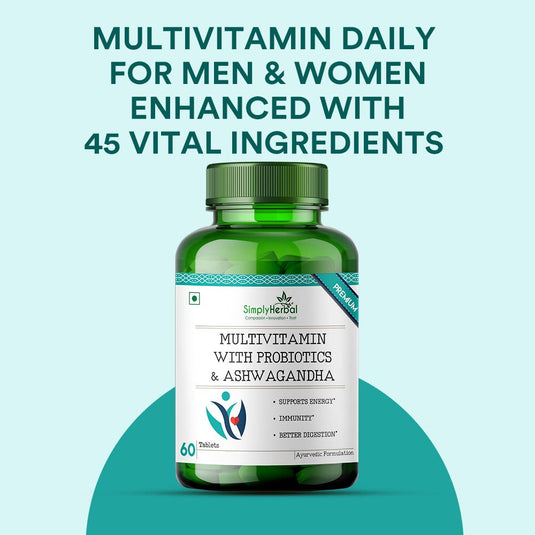 Simply Herbal Multivitamin With Probiotics & Ashwagandha Enriched With 45 Ingredients 60 Tablets