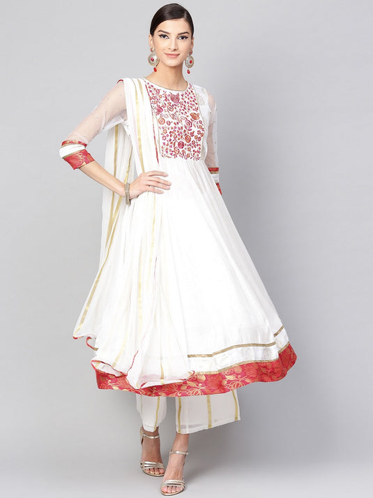 Anarkali Embroidered Kurta With Palazzo And Dupatta