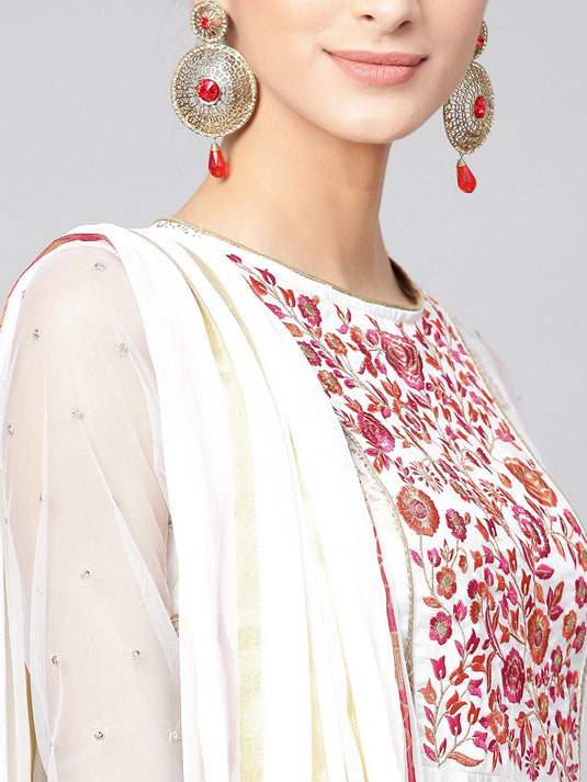 Anarkali Embroidered Kurta With Palazzo And Dupatta