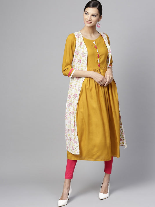 A Line Khadi Printed Kurta With Jacket