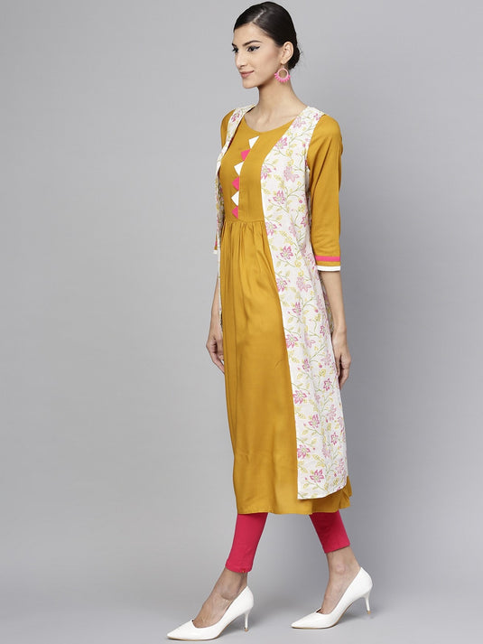 A Line Khadi Printed Kurta With Jacket