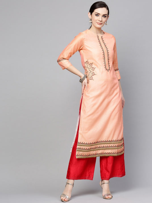 Solid Embroidered Kurta