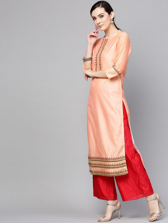 Solid Embroidered Kurta