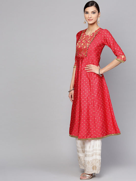 Brocade Yoke Flared Kurta