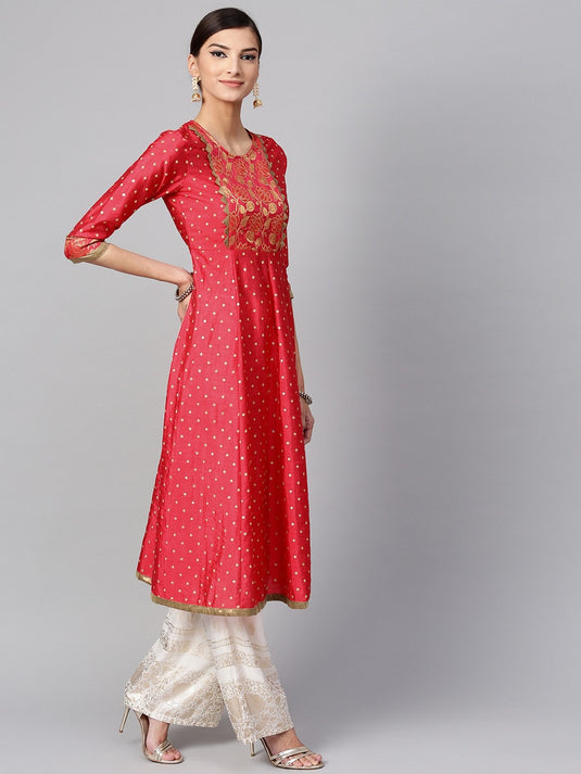 Brocade Yoke Flared Kurta