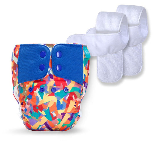 Bumberry Baby Pocket Diaper 2.0- Waterproof Reusable & Adjustable Cloth Diaper with leg gusset, wetfree lining & 2 extralong wetfree insert(13 -36 months,Brush stroke)