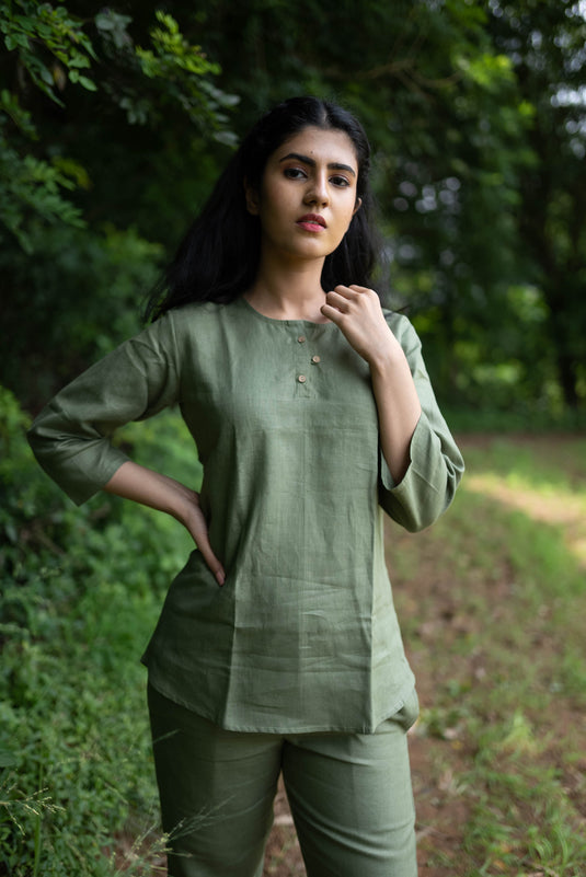 Women Olive Hemp Top