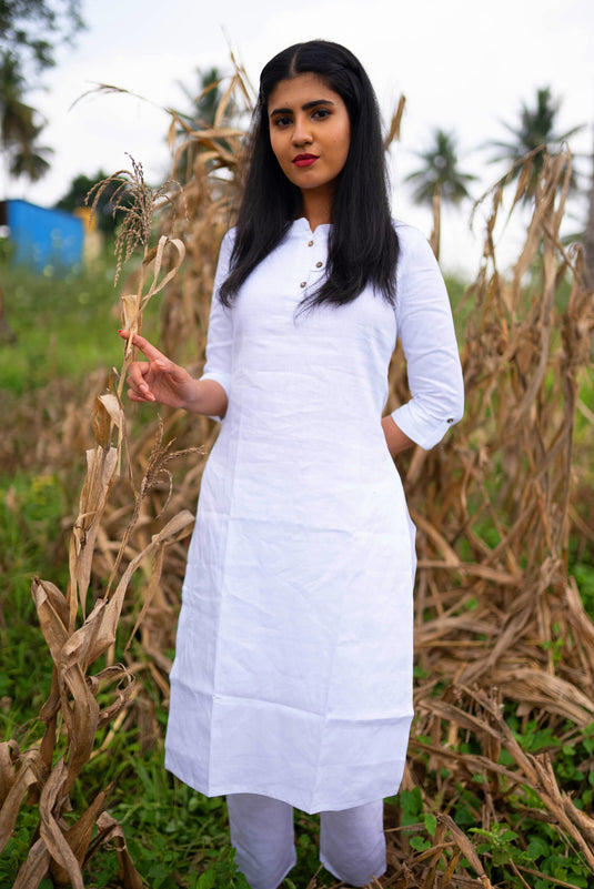 Women Hemp White long Kurta