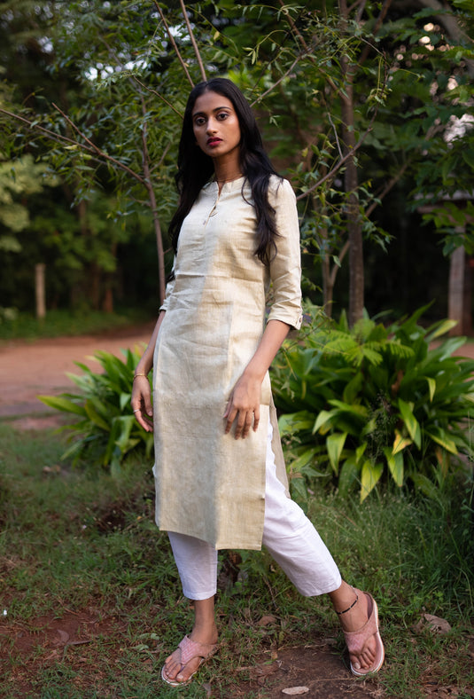 Ecentric Women Hemp Fawn Straight Kurta