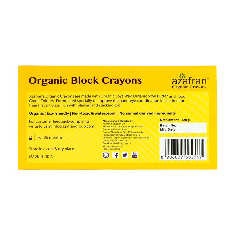 Organic Jumbo Sized Block Crayons, 8 Colors