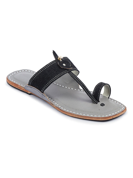 Black Denim Kolhapuri Chappal