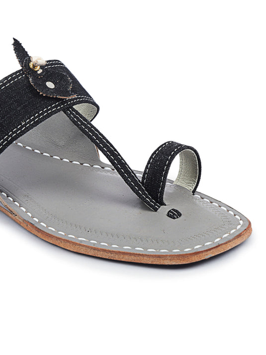 Black Denim Kolhapuri Chappal