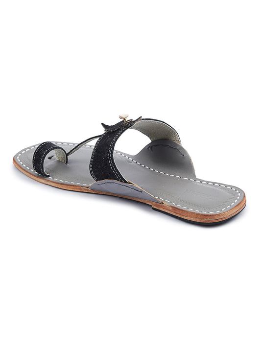 Black Denim Kolhapuri Chappal