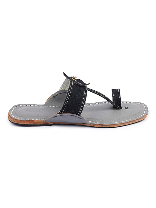 Black Denim Kolhapuri Chappal