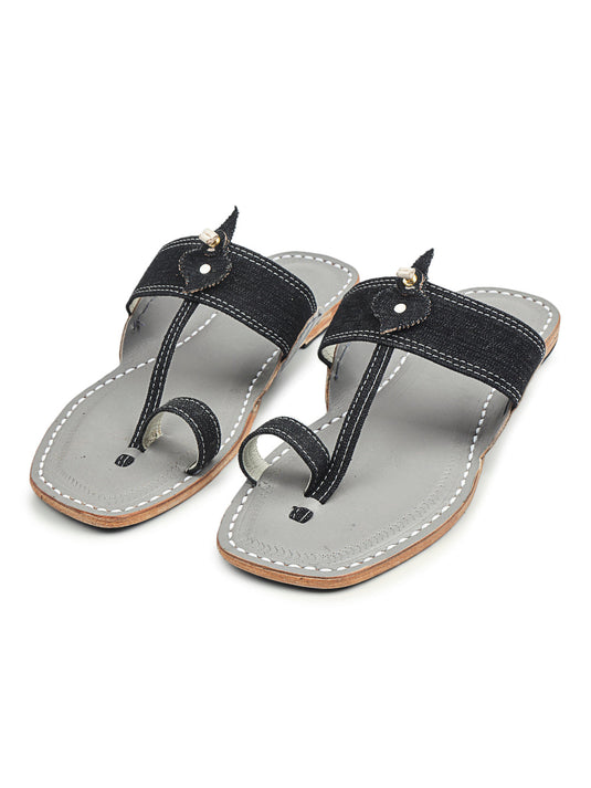 Black Denim Kolhapuri Chappal