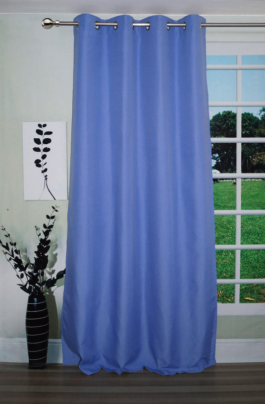 Lushomes Dusky Blue Water Repellent Frankfurt Matty Door Curtain with 8 metal eyelets & tie back (Size: 52" x 90", Single pc) - Lushomes