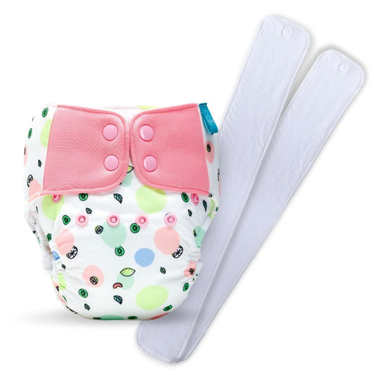 Bumberry Baby Pocket Diaper 2.0- Waterproof Reusable & Adjustable Cloth Diaper with leg gusset, wetfree lining & 2 extralong 100% cotton insert(13 -36 months, Fruityline)