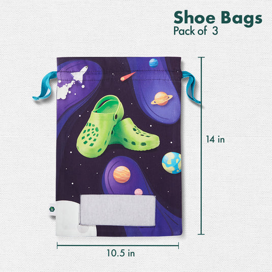 Mini Trekkers! Unisex Kid's Shoe Bags, 100% Organic Cotton, Pack of 3