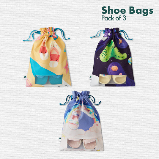 Play Date! Unisex Kid's Shoe Bags, 100% Organic Cotton, Pack of 3