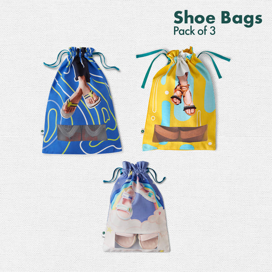 Fun O'Clock! Family Shoe Bags, 100% Organic Cotton, Pack of 3