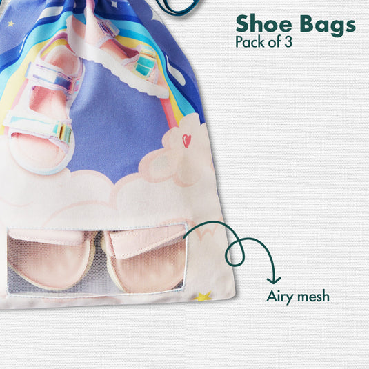 Fun O'Clock! Family Shoe Bags, 100% Organic Cotton, Pack of 3