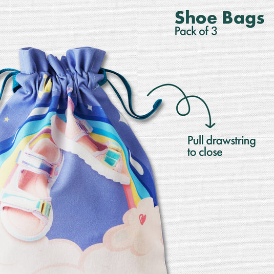 Fun O'Clock! Family Shoe Bags, 100% Organic Cotton, Pack of 3