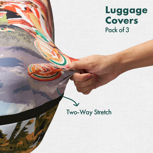 Backwater Bliss! Luggage Covers, 100% Organic Cotton Lycra, Small+Medium+Large Sizes, Pack of 3