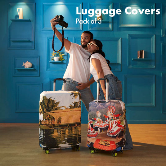 Backwater Bliss! Luggage Covers, 100% Organic Cotton Lycra, Small+Medium+Large Sizes, Pack of 3