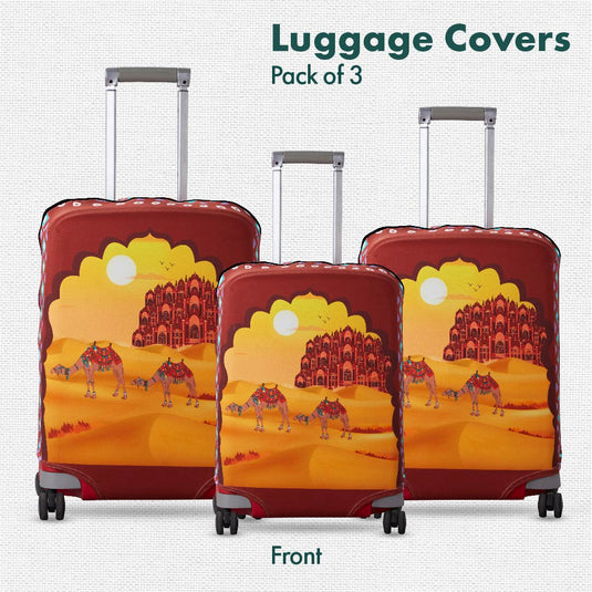 Camel Wander! Luggage Covers, 100% Organic Cotton Lycra, Small+Medium+Large Sizes, Pack of 3