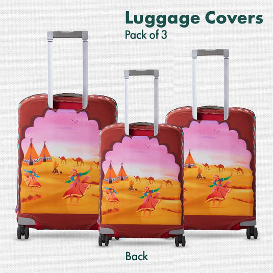 Camel Wander! Luggage Covers, 100% Organic Cotton Lycra, Small+Medium+Large Sizes, Pack of 3