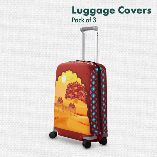 Desert Therapy! Luggage Covers, 100% Organic Cotton Lycra, Small+Medium+Large Sizes, Pack of 3