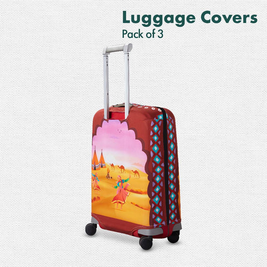 Desert Therapy! Luggage Covers, 100% Organic Cotton Lycra, Small+Medium+Large Sizes, Pack of 3