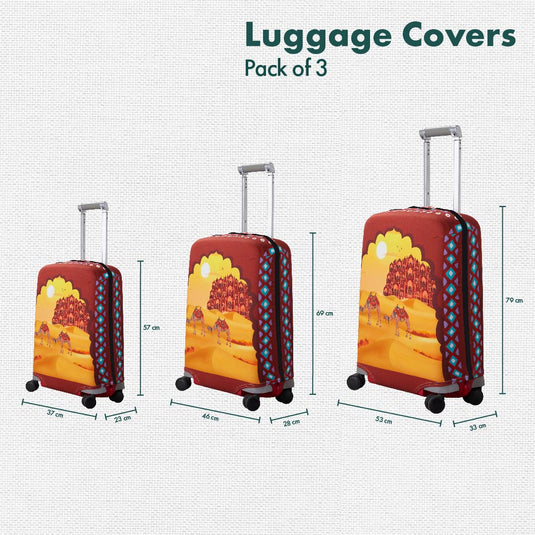 Desert Therapy! Luggage Covers, 100% Organic Cotton Lycra, Small+Medium+Large Sizes, Pack of 3